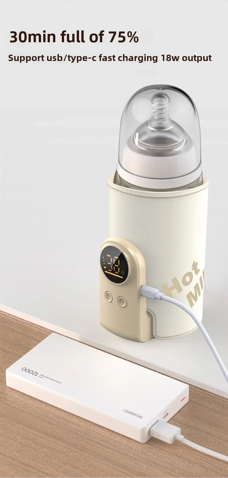 Multifunctional USB Baby Bottle Warmer with Smart Temperature Control Screen High Capacity Feeding Bottle Warmer for Newborns