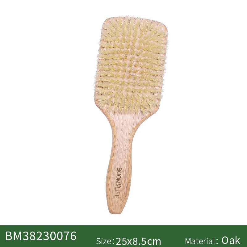 BOOMSLIFE Boar Bristle Hair Brush Square Paddle Scalp Massage Hairbrush USA Oak Wood Comb for Hair Women Barber Beauty Hair Care