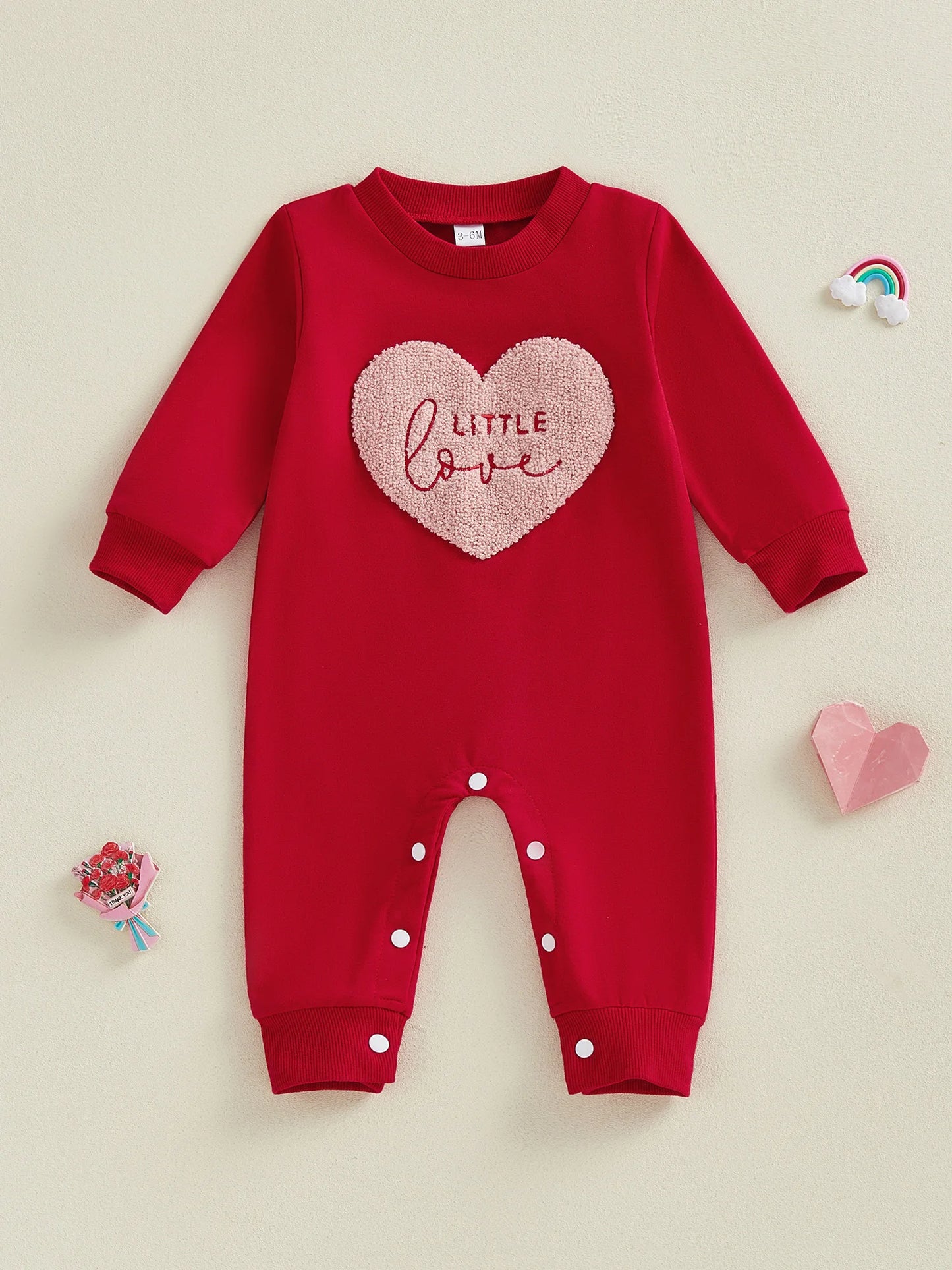 Spring Valentine's Day Infant Baby Boys Jumpsuit Casual Long Sleeve Heart Embroidery Romper Outfit Clothes