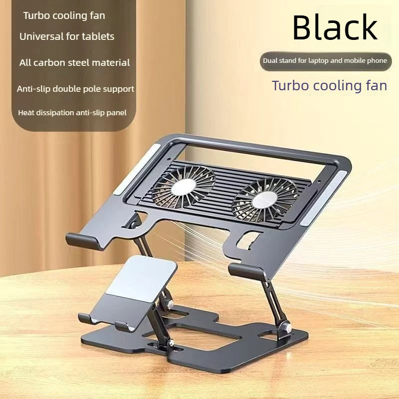 Mobile Phone Laptop Stand 2-in-1 Height Increasing Vertical Heat Dissipation Folding Office Adjustable Steel Stand