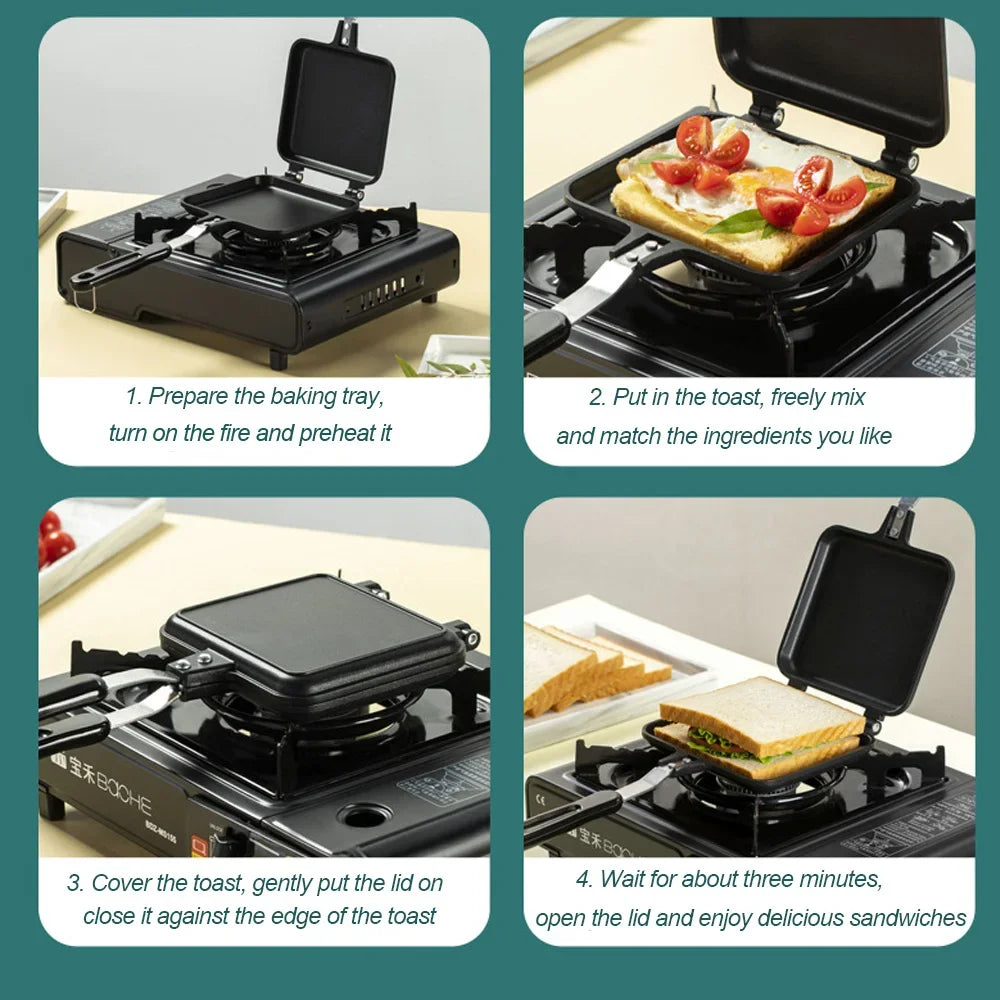 Gas Non-Stick Sandwich Maker Iron Bread Toast Breakfast Machine Waffle Pancake Baking Barbecue Oven Mold Mould Grill Frying Pan