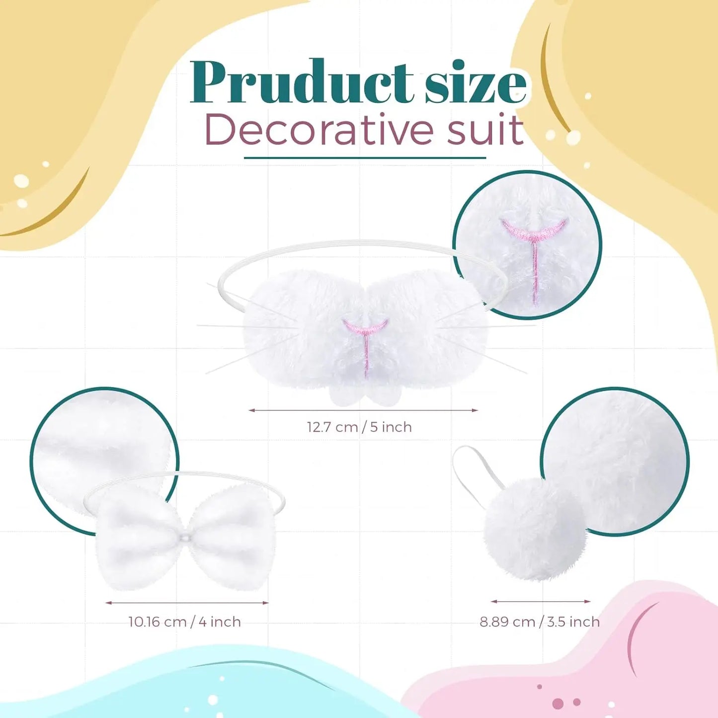 Halloween Bunny Costume Accessories Set Bunny Nose Tail Tie and Ears for Boys Girls Halloween Party Cosplay