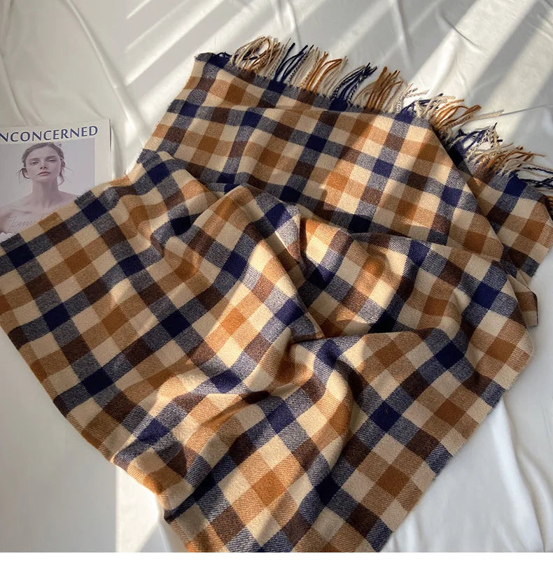2025 Pamwallymensa Women's Scarf Winter Luxury Brand Tippet Scarves for Ladies Plaid Shawls Warm British Style Thicken Man