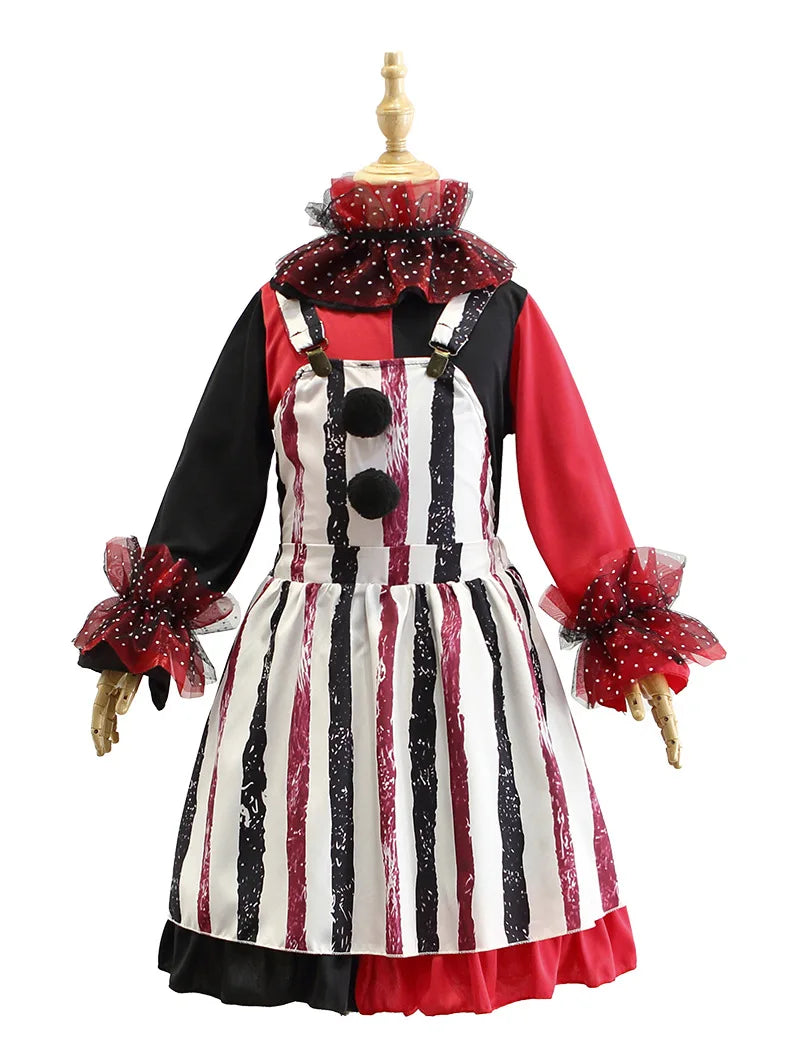 Halloween Cosplay Costumes Horror Clown Dresses Pants Headwear Clothes Sets Carnival Theme Party Role Playing Outfits for Girls