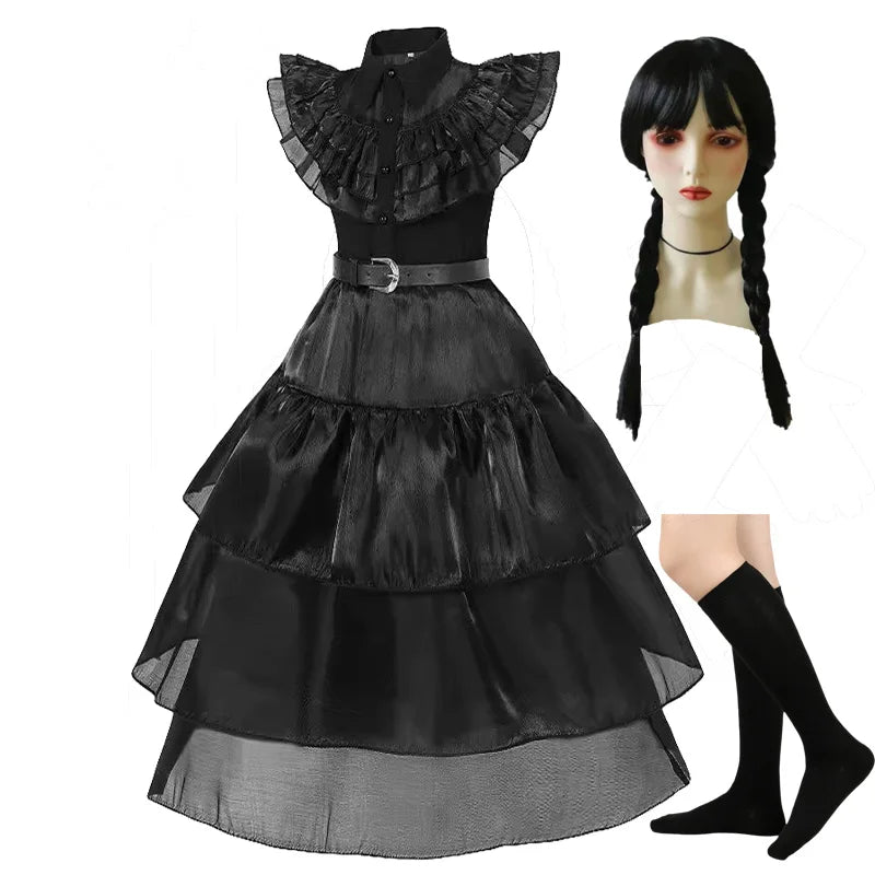 Girls Halloween Cosplay Costume Black Gothic Clothes Costume Kids Carnival Fancy Dress Up