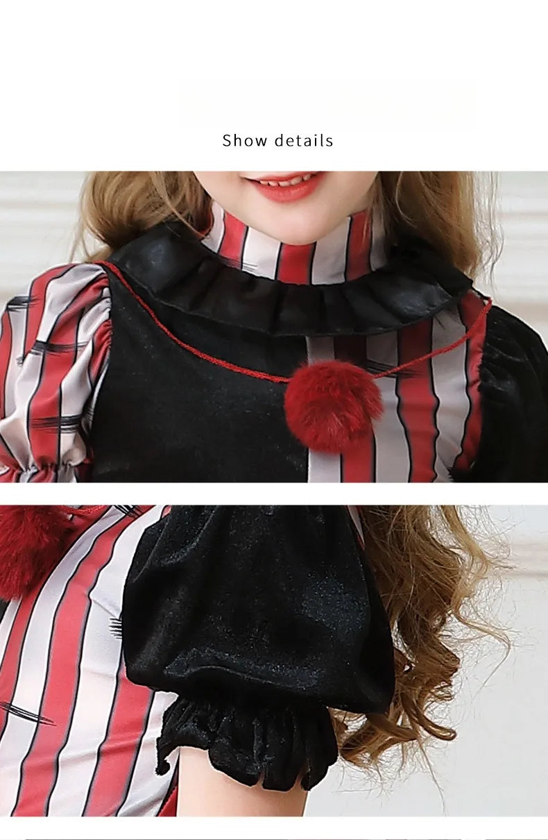 Halloween Cosplay Costumes Horror Clown Dresses Pants Headwear Clothes Sets Carnival Theme Party Role Playing Outfits for Girls