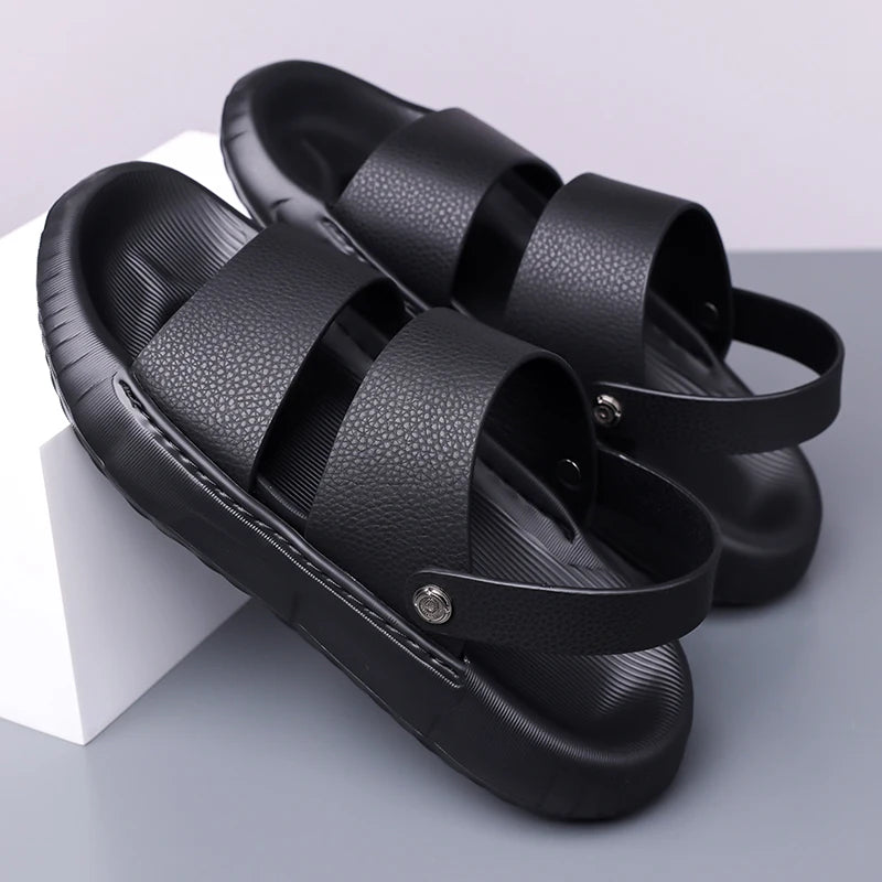 Man Retro Outdoor Comfort Thick Soled Leather Sandals Men's Summer New Men Sandals Luxury Quality  Beach Anti Slip Men Slippers