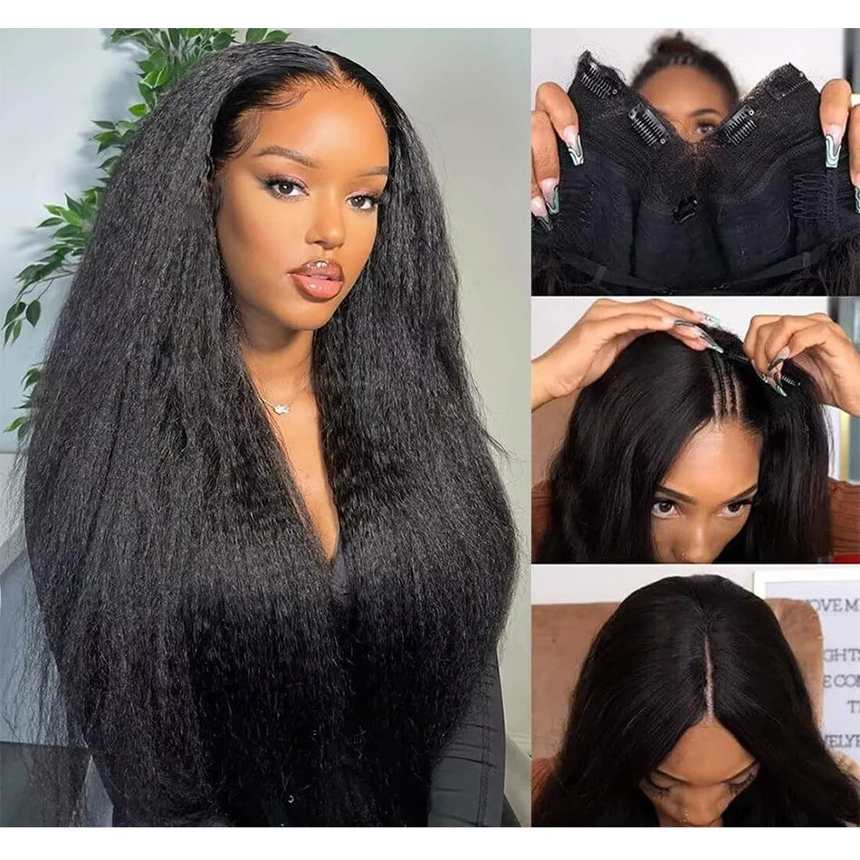 Kinky Straight V Part Wig Human Hair For Women with Drawstring 250% Density Upgrade Glueless U Part Wig No Leave Out No Sew In