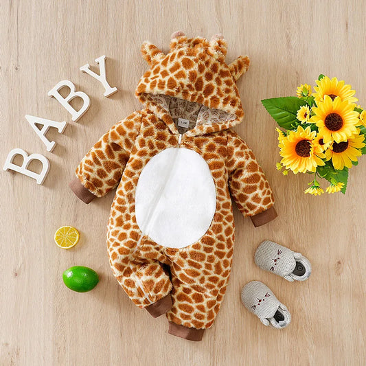 Autumn and Winter Baby Onesie Warmth Comfortable Giraffe Lovely Newborn Baby Boy Girl  0-18 Months Toddler Jumpsuit Hoodie Soft