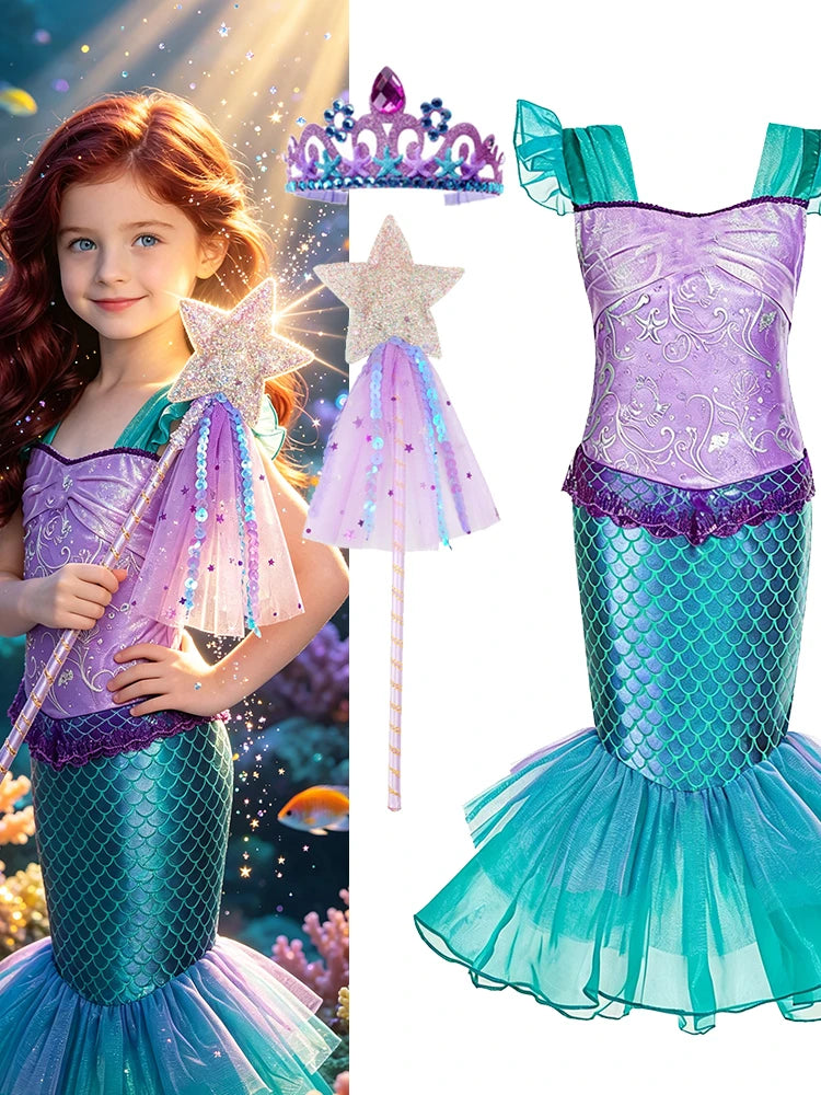 Fishtail Dress Girl Summer Dresses Ocean Themed Costume Kids Clothes Girls Cosplay Carnival Party Halloween Costumes 4 5 6 years