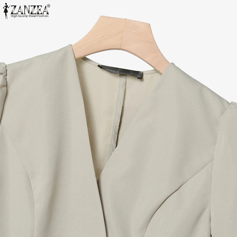ZANZEA Vintage Outfits Women Fashion Office Dress Sets Solid Shirts A-Line Pleated Maxi Skirts Casual Suits 2025 Matching Sets