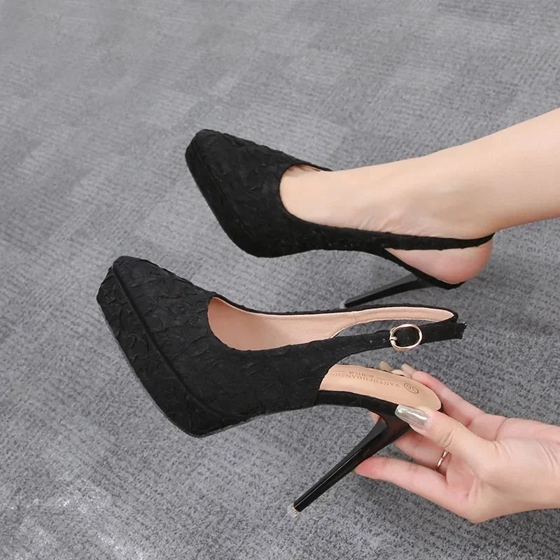 Women Baotou Platform Sandals Block High Heels Solid Shoes Sexy Party Stiletto Heel Women Dress Shoes Sandalias De Mujer 2024