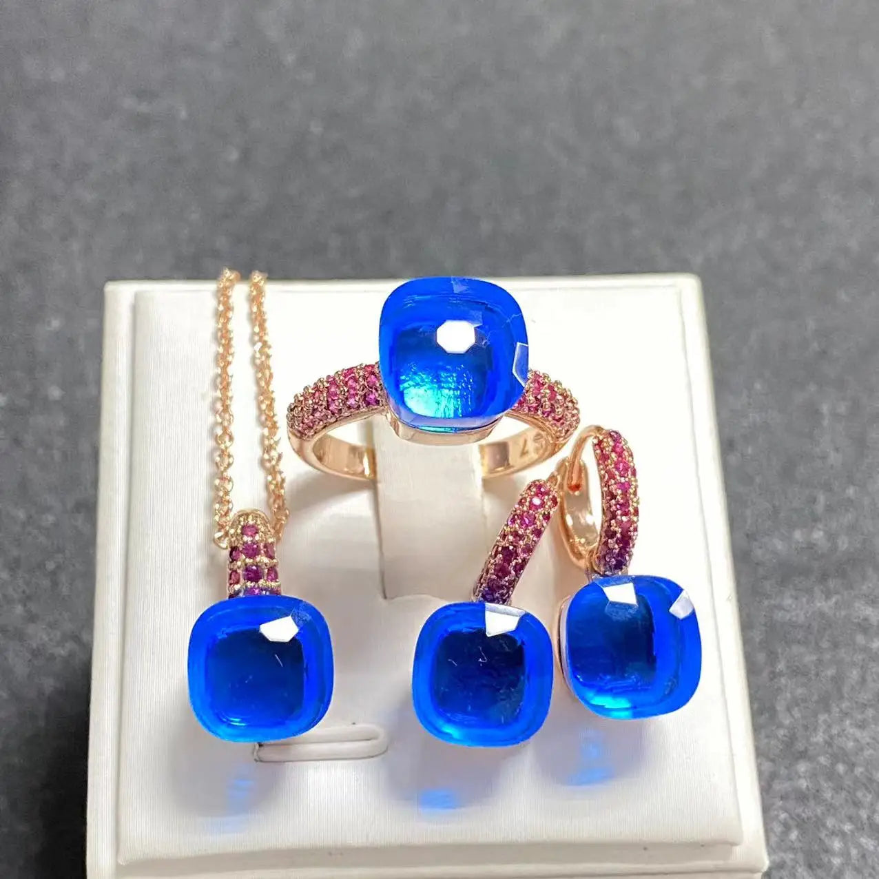 3Pcs/Set Women's Fashion Jewelry Gift Set - Rose Gold Plated Ring Earrings Necklace with Inlay Purple Zircon Crystal