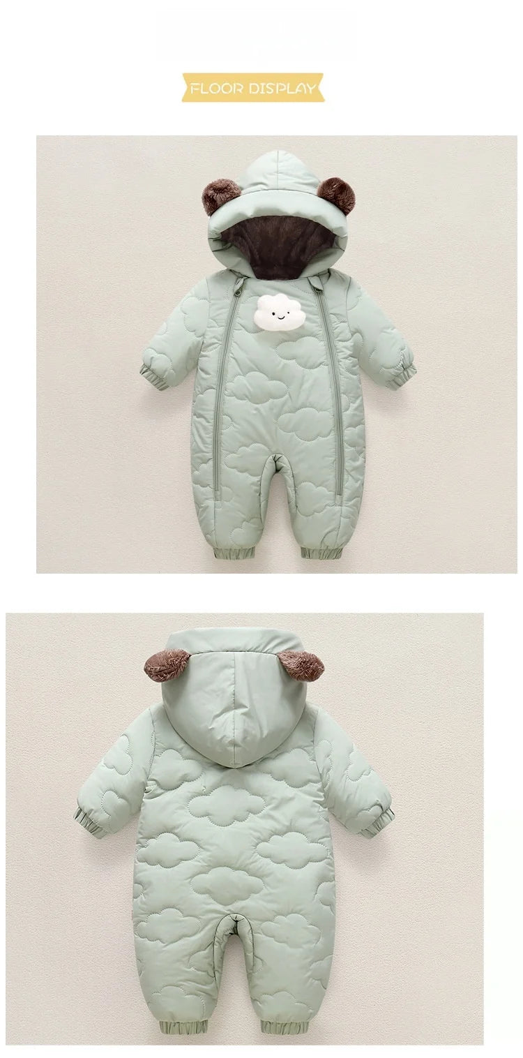 Toddler Baby Girl Boy Jumpsuit Thickened Fleece Lined Double-Layer Hooded Romper 0-2Y Cute Bear Ears Winter Warm Kids Snowsuit