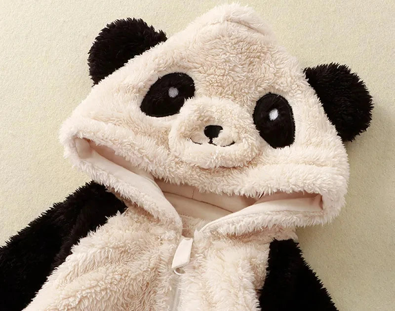 Baby Winter Romper Fleece Cartoon Panda Bunny Hooded Jumpsuit for Boy Girl Clothes Soft Loungewear Thicken Toddler Infant Onesie