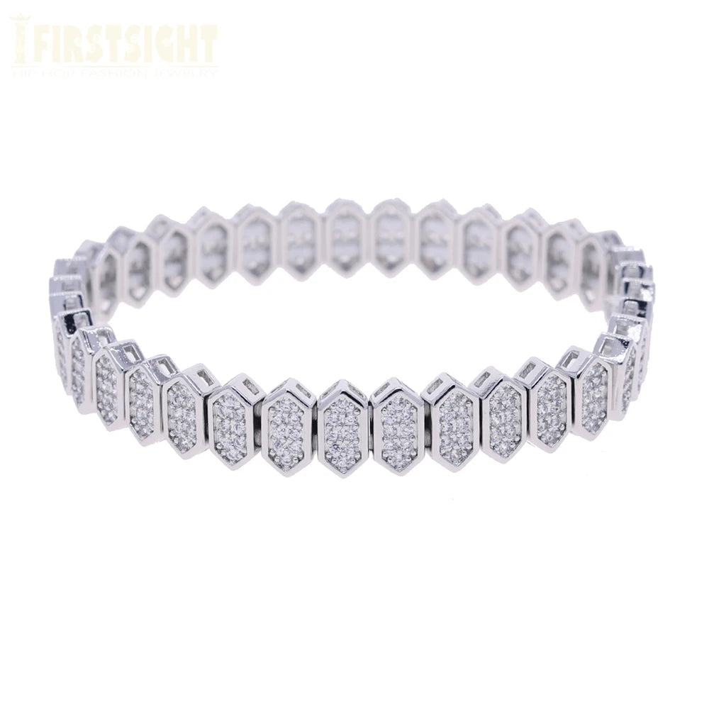 New Iced Out Bling CZ Geometric Stretchy Stretch Double Tennis Chain Bracelet Adjusted Size Bangle For Women Fashion Jewelry