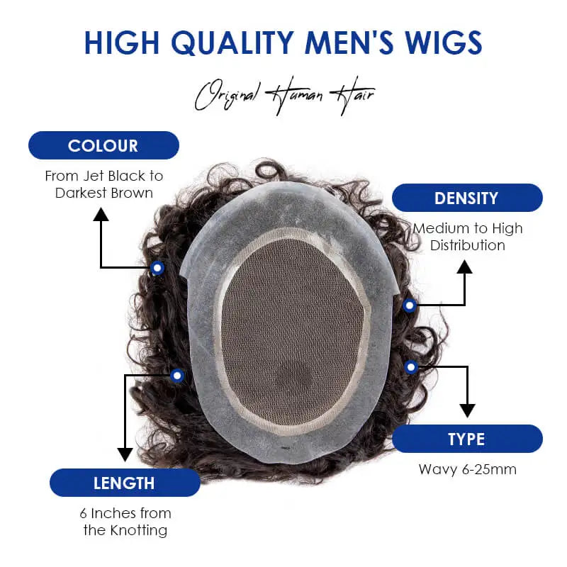 Permanent Curly Australia 25mm Men's Wigs Long-lasting Capillary Prosthesis Natural Human Hair Wigs Exhuast Hair System for Man
