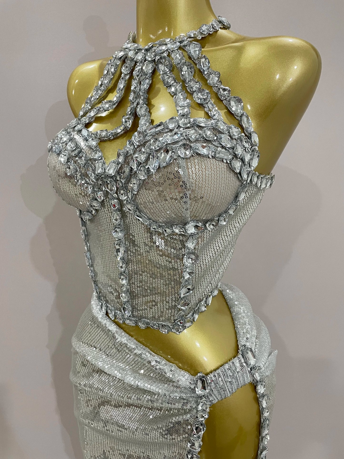 Sexy Luxury Shiny Diamond Sequins Cocktail Dress 2Pcs Set 2025New Women Evening Celebrate Birthday Party Nightclub Stage costume