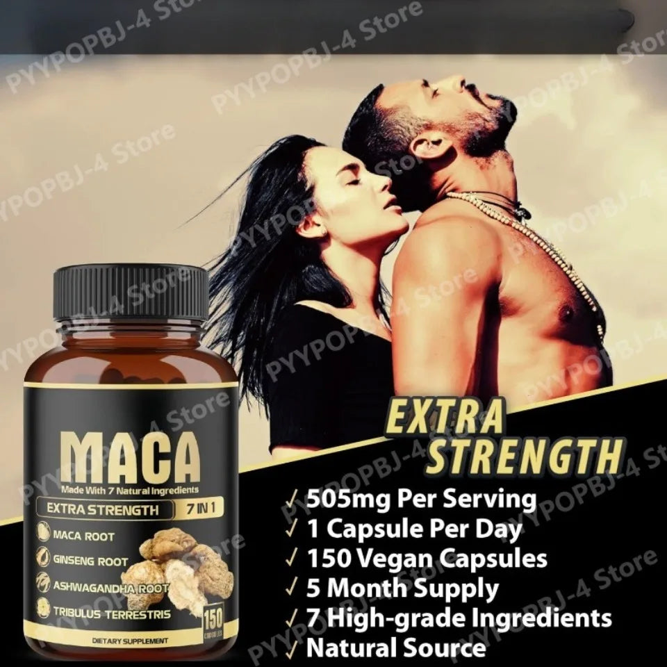 Maca Root Capsules 7-in-1 with Ashwagandha, Ginseng, Tribulus, Shilajit, Shatavari & Black Pepper, Extra Strength, 150 Count