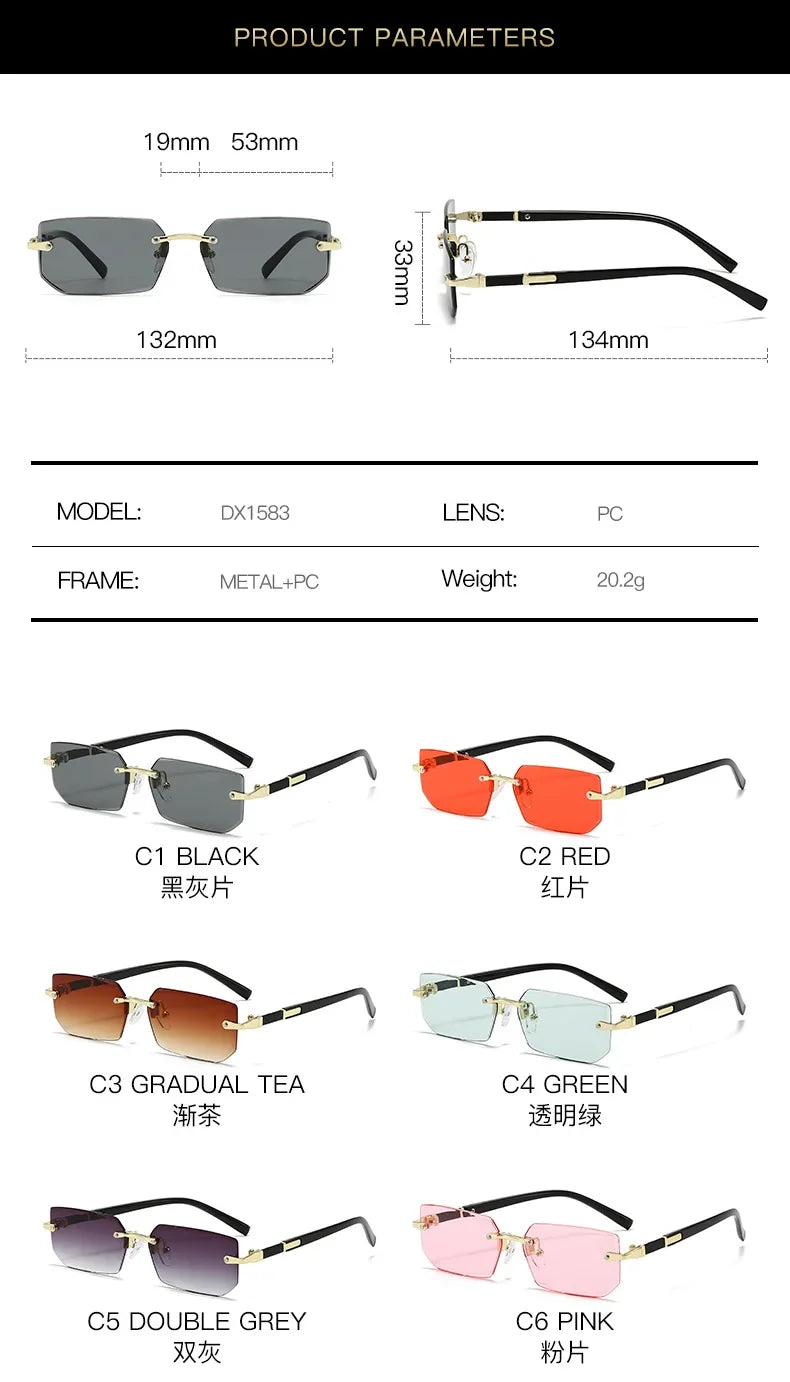Rimless Sexy Sunglasses Rectangle Fashion Popular Women Men Shades Small Sun Glasses for Female Male Traveling Oculos