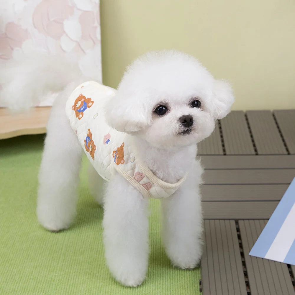 Pet Vest Small Dog Clothes Cat Autumn Winter Bear Pattern Warm Comfortable Baby Cotton Vest Teddy Bechon Small Dog Clothes