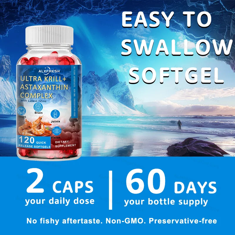 Krill Oil Capsules Support Cardiovascular and Eye Health Brain Cognitive Function Relieve Joint Inflammation Pain Improve mood