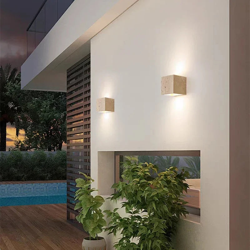Wabi Sabi Yellow Marble Wall Lamp Led Bedside Japan Bedroom Living Room Wall Light Travertine Stair Cor