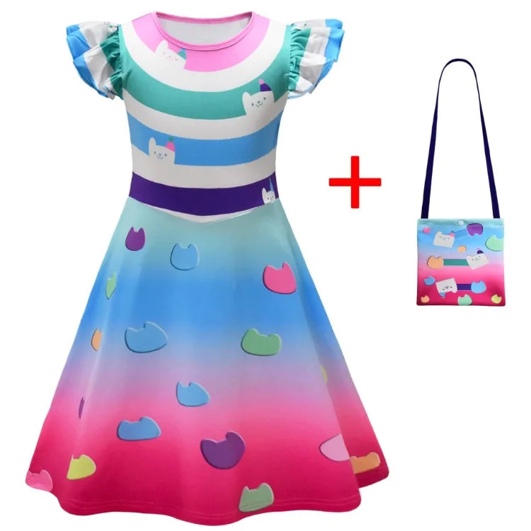 Vestido De Gabby's Dollhouse Clothes Kids Gabbys Cats Cosplay Costume Toddler Girls Carnival Birthday Party Dress with Headband