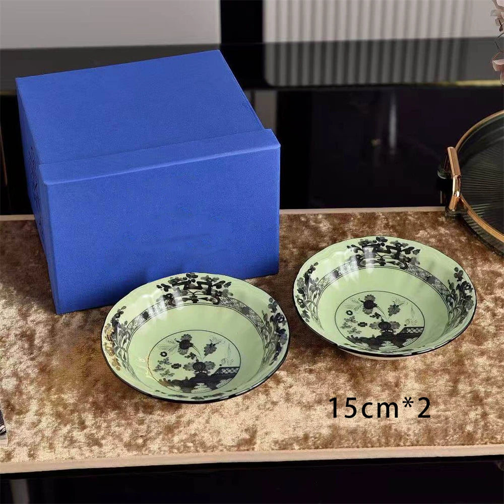 Ceramic Tableware Bowl Household Oatmeal Salah Bowl Kitchen Supplies 2 Combination 15cm Gift Box Beige Curry Yellow Green Pink