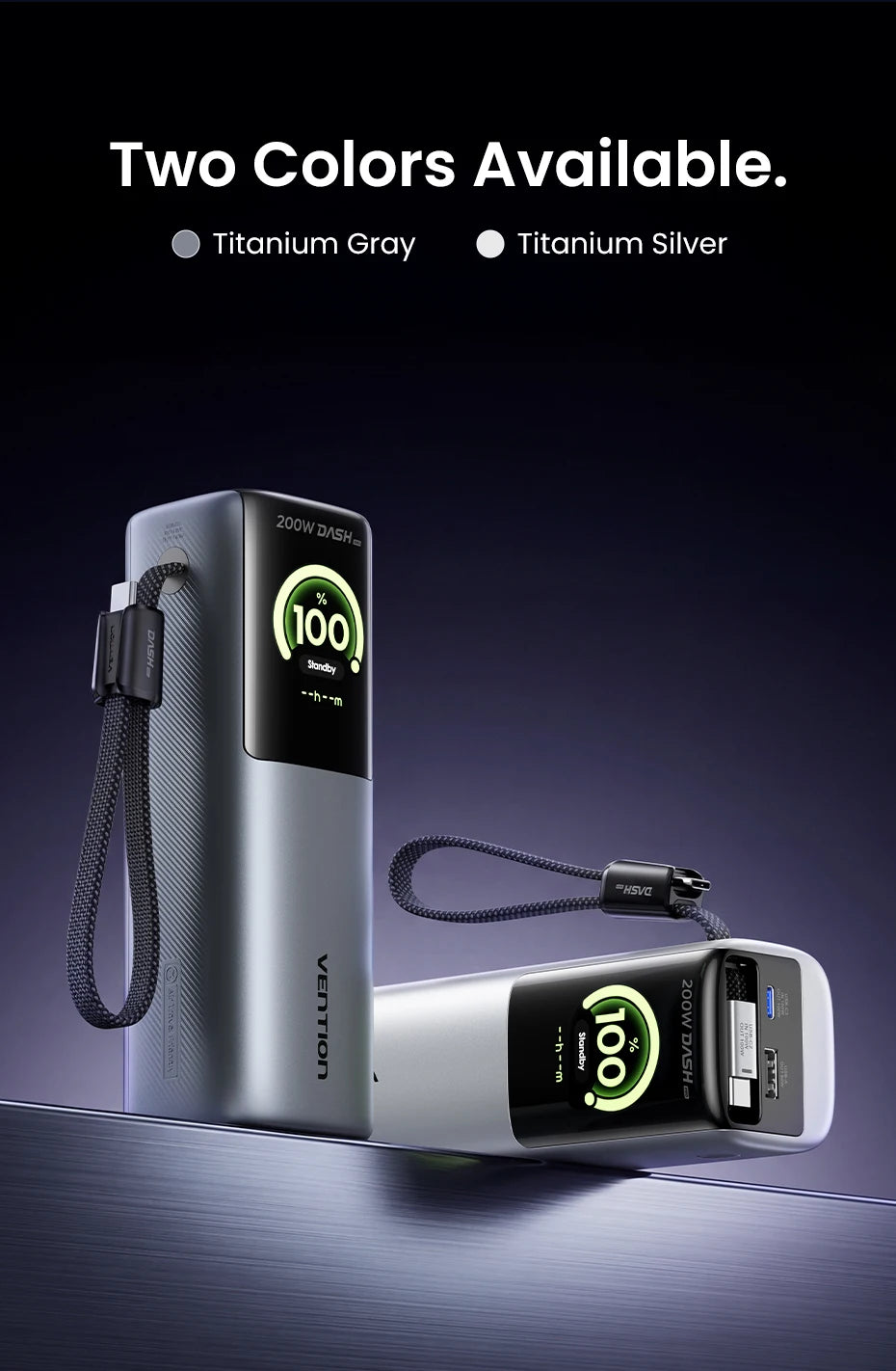Vention 200W 25000mAh Power Bank Retractable Cables Portable PD External Battery PowerBank for Laptop Macbook Pro Fast Charge