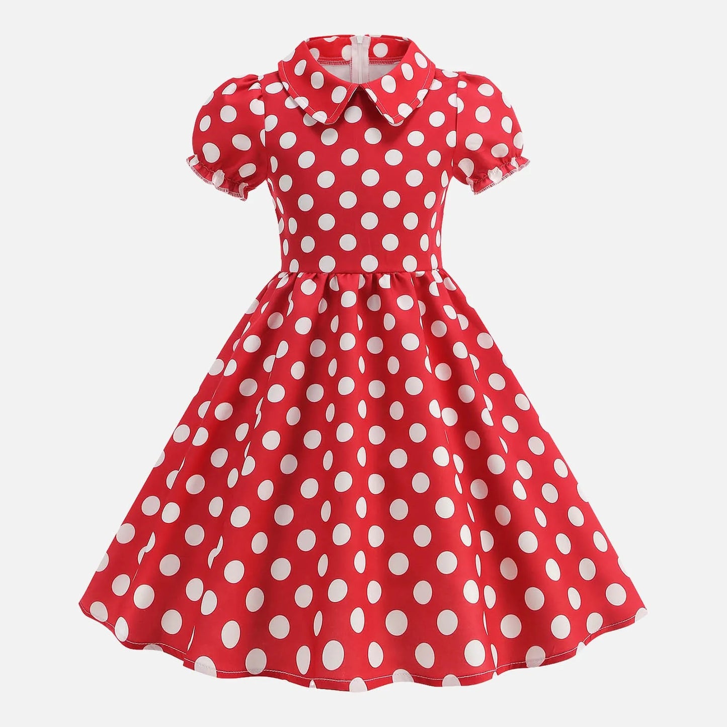 Girls Vintage Polka Dot Summer Dresses Elegant 50s Turn Down Collar Short Sleeve Princess Cocktail Dress Children'S Clothing