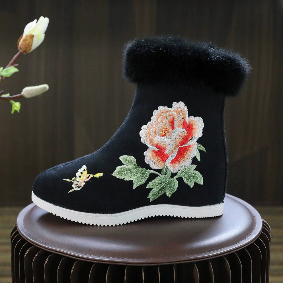 Winter Fashion Shoes Embroidered Fur Boots For Woman Bota Ancient Costume Botines Para Mujeres Hanfu Women's Boots Botas Mujer