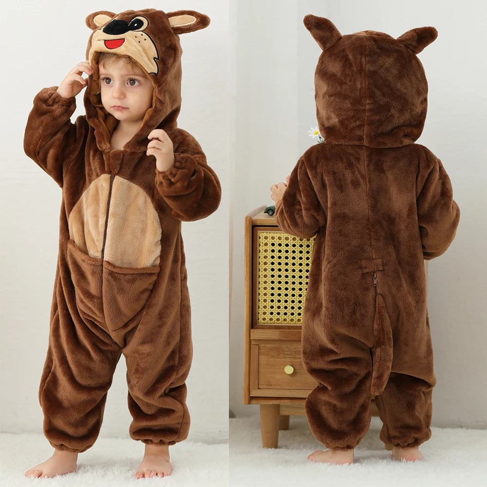 Autumn Winter Cartoon Style Winter Long Sleeve Baby Boys Girls Rompers Toddler Kids Playsuit Jumpsuits Baby Clothes Child Onesie