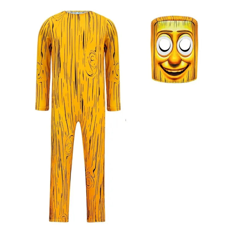 Cartoon Tung Sahur Costume Kids Long Sleeve Bodysuits Children Stage Performance Halloween Carnival Jumpsuit Mask Sets