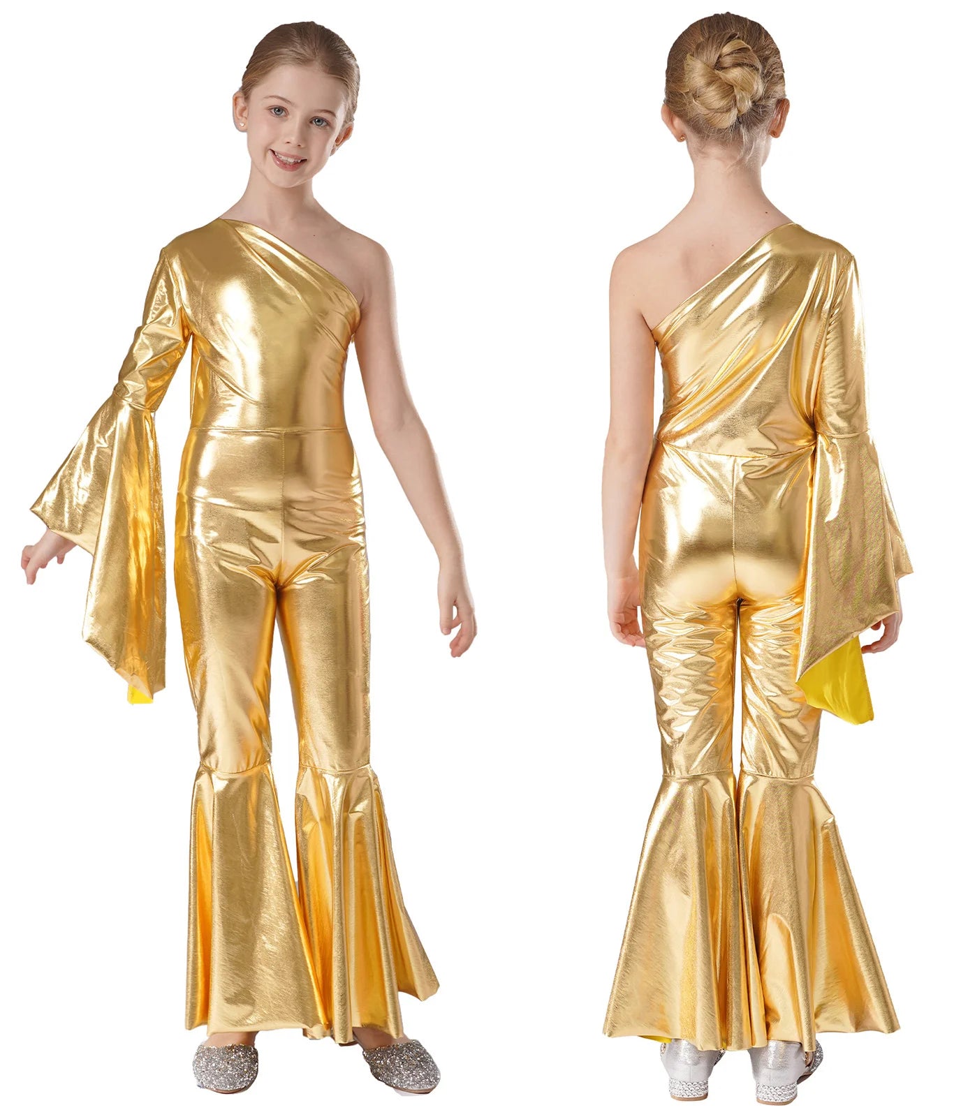 Kids Girls Hippie Halloween Costume Tassels Unitard Bell-bottom Long Pants Bodysuit Jumpsuit Disco Dance 60s 70s Rave Party Wear