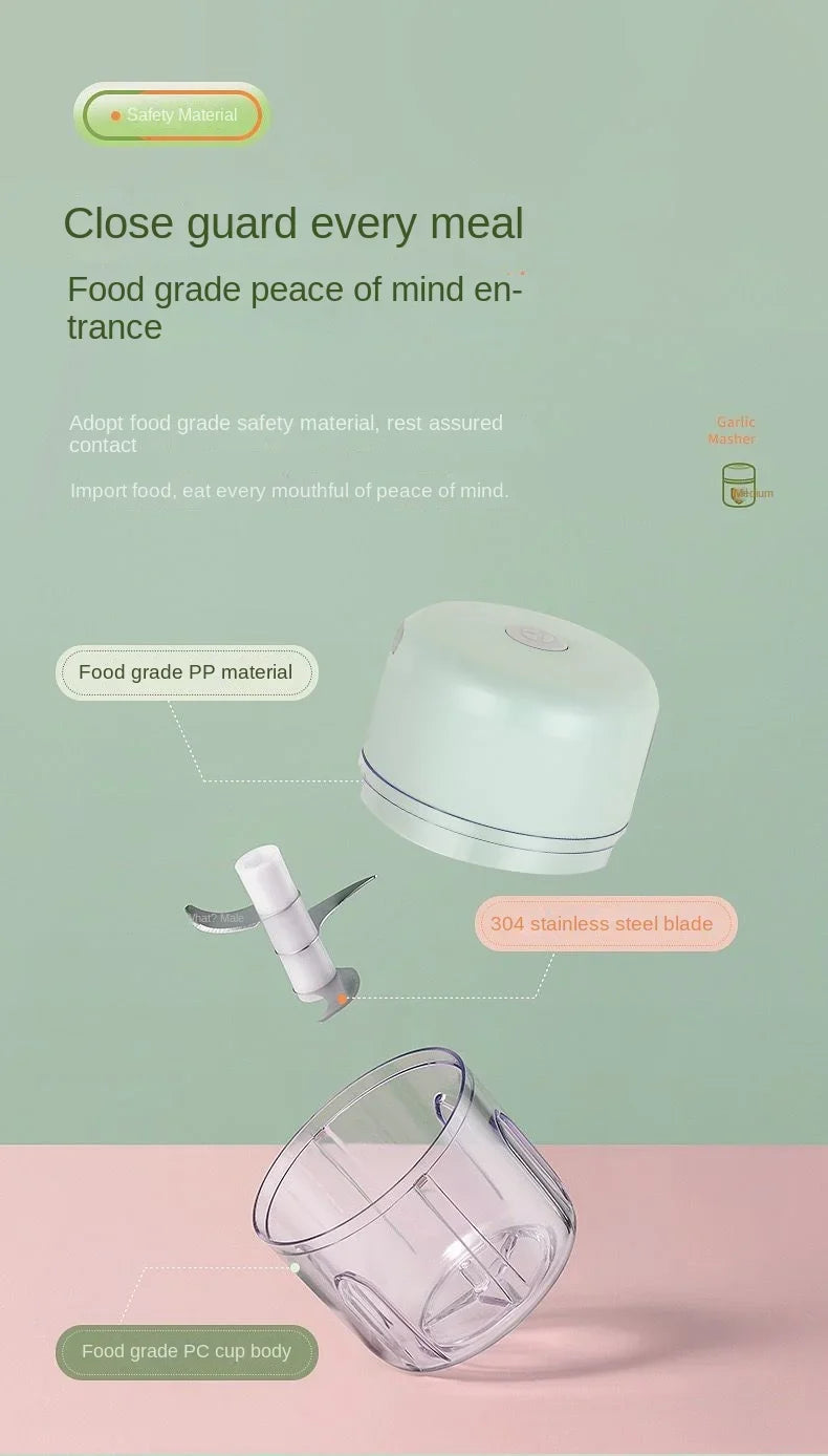 Multifunctional Electric Garlic Chopper 100/250mL Portable Vegetable Grinder Onion Mixer Mashing Machine for Kitchen