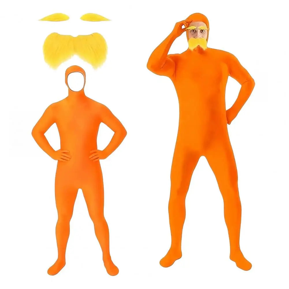 Halloween Dress Up Costume Unisex Full Body Orange Bodysuit for Men Women, Adult Cosplay Jumpsuit for Halloween Party