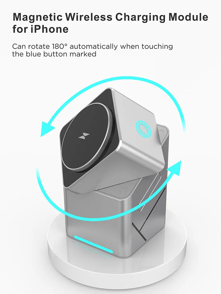 Rotating Qi2 3in1 15w Magnetic Wireless Charger Stand For iPhone 16 15 14 13 12 Max  iWatch Airpods Fast Charging Dock