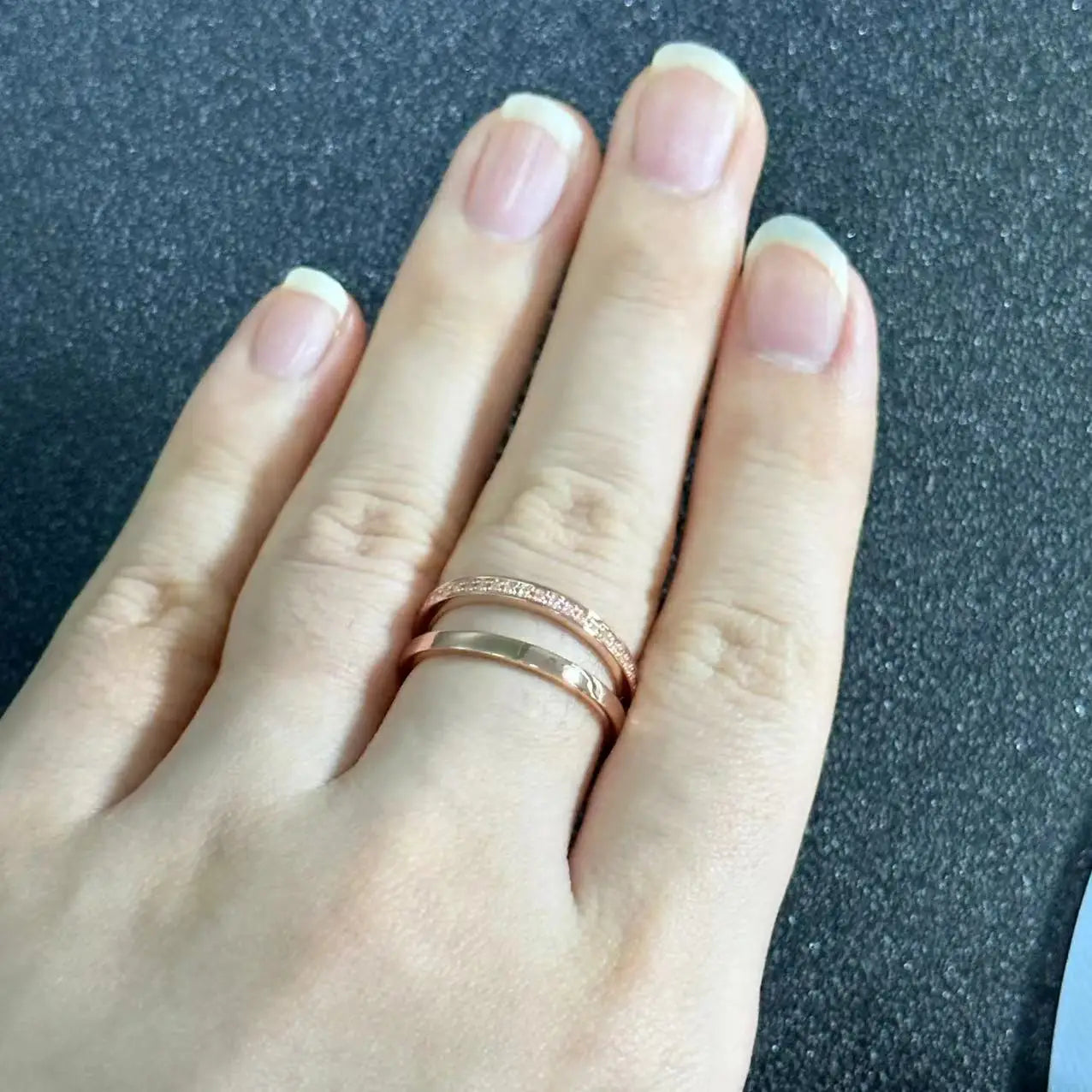 New Elegant P-Together Double-Hoop Zircon Ring Copper With Rose Gold Plated Fashion Jewelry Gift For Women