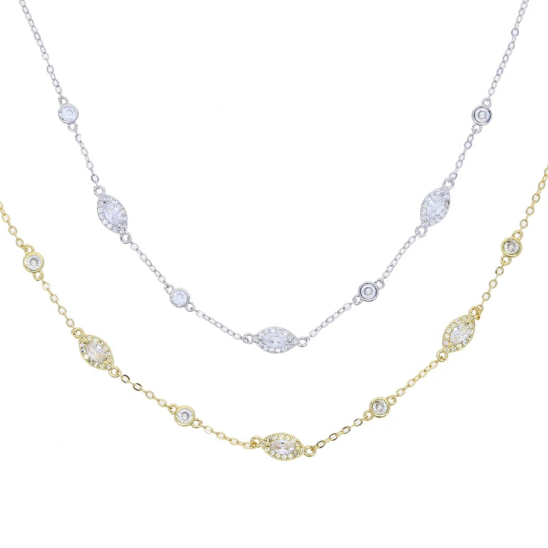 New Fashion Trendy Women Jewelry Micro Paved Geometric Round Marquise CZ Charm Link Station Chain Choker Y Lariat Necklace