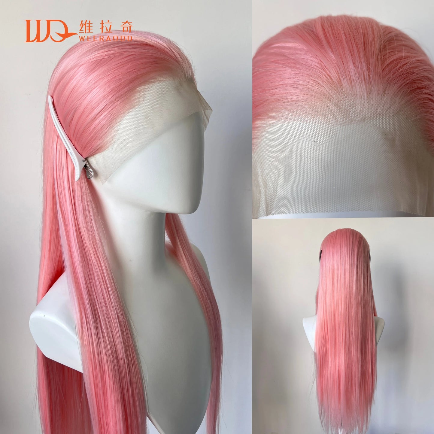 Pastel Pink Straight Synthetic Lace Wig Long Silk Straight Wig Frontal Lace Wigs for Women Cosplay Ready to Wear Light Pink Wig