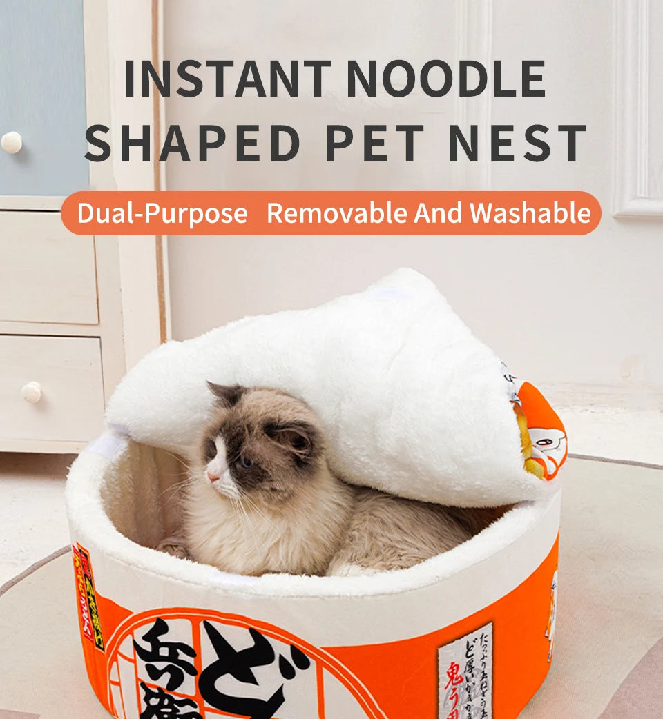 Red Pet Dog Cat House Kennel Super Large Instant Noodle Warm Dog Cat Nest Beds Cushion Udon Cup Noodle Pet Bed Cozy Nest