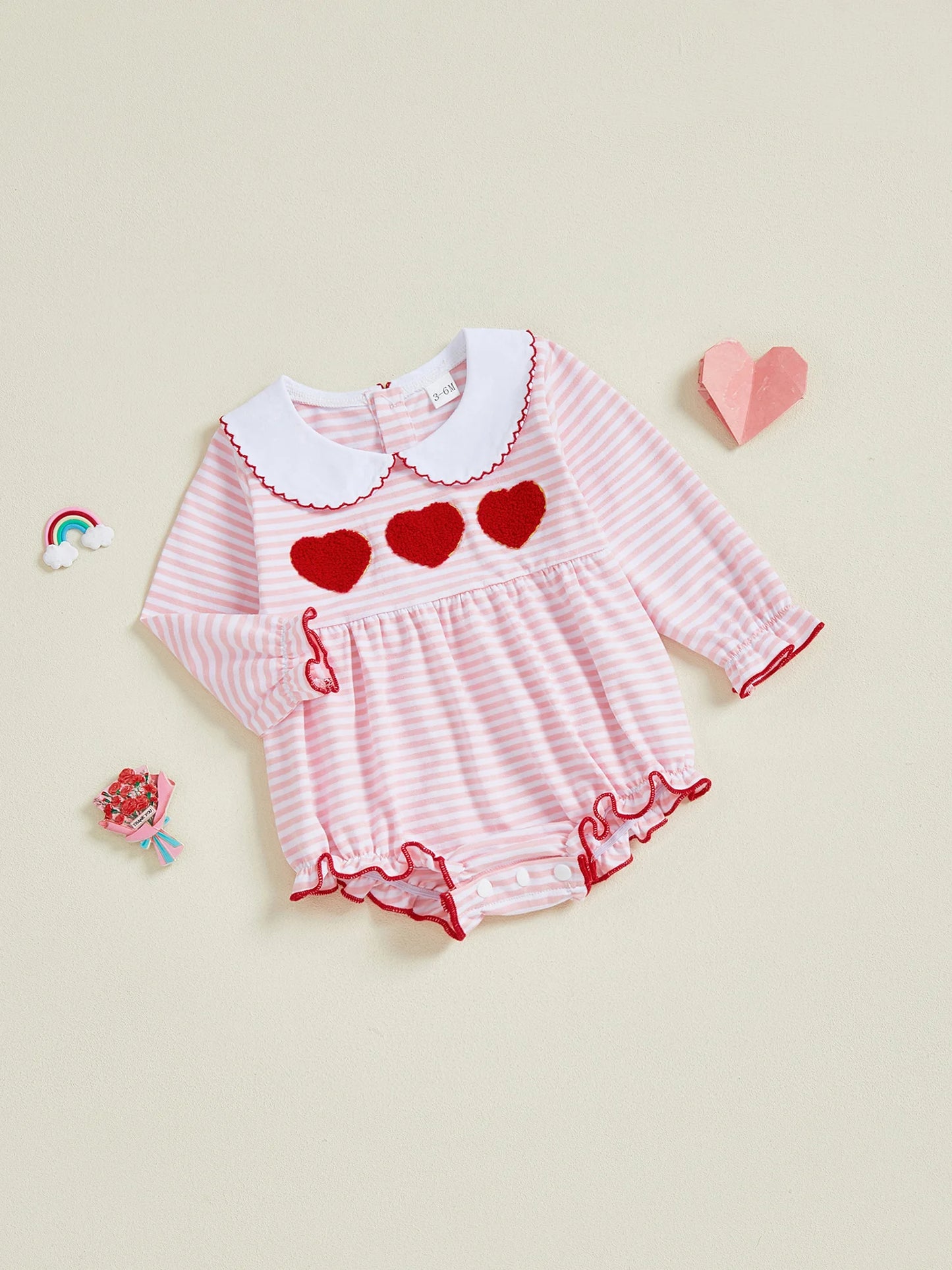 0-18M First Valentines Day Baby Girl Outfit Newborn Heart Smocked Bubble Romper Bodysuit Cute Valentines Day Baby Clothes