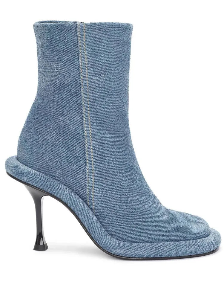 2025Women's New Slim High-heeled Knee High Boots with Side Zipper Round Toe 34-43 Large Mid Length Boots