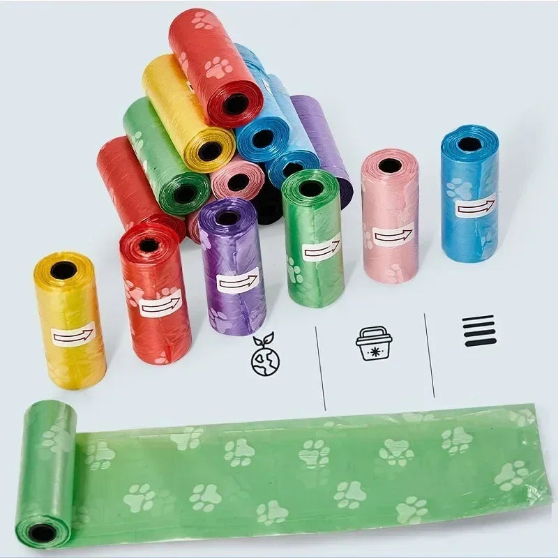 5/10/20/50rolls Random Color Cartoon Paw Graphic Dog Poop Bags Pet Poop Bags Leak-Proof Dog Waste Bags for Pet Supplies Tools