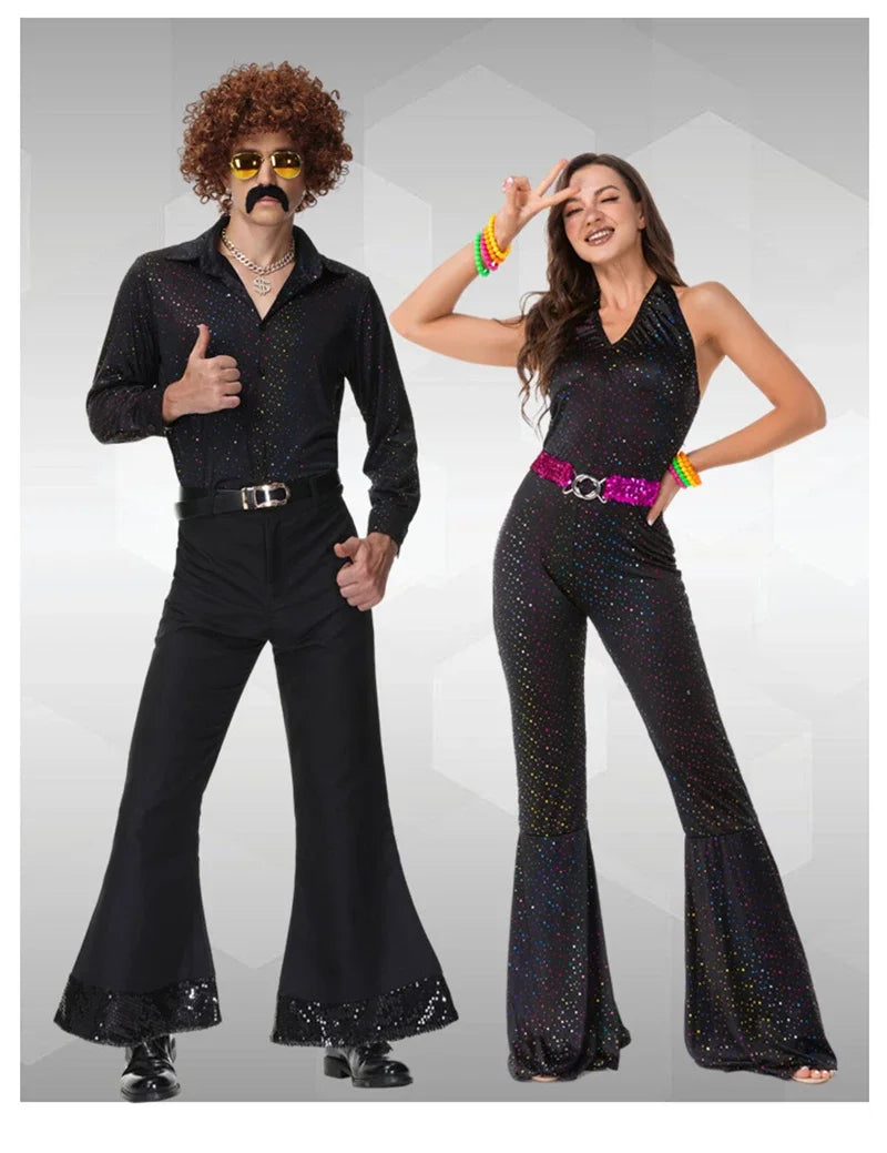 Halloween 70's Disco Couple CostumeCosplay Costumes Vintage 80's Hippies Costume Men Women Music Festival Party Outfits
