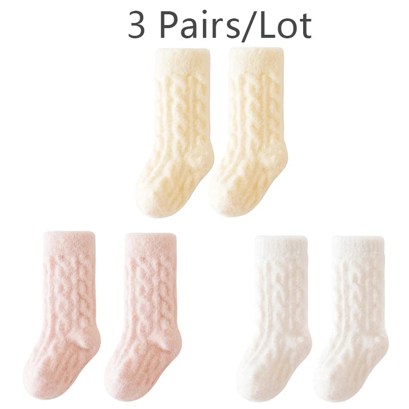 3 Pairs/Lot Winter Warm Baby Mid Tube Socks Soft Thickned Newborn Long Socks Solid Color Toddler Socks For Boysd And Girls