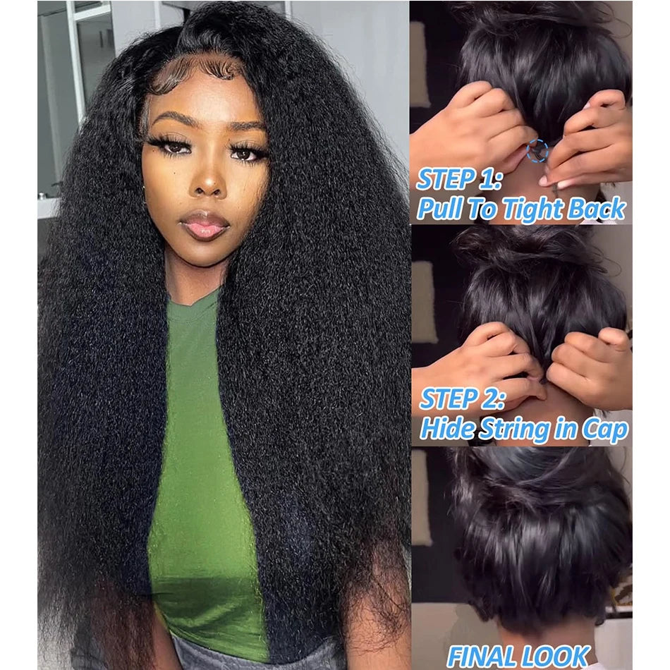 Kinky Straight V Part Wig Human Hair For Women with Drawstring 250% Density Upgrade Glueless U Part Wig No Leave Out No Sew In