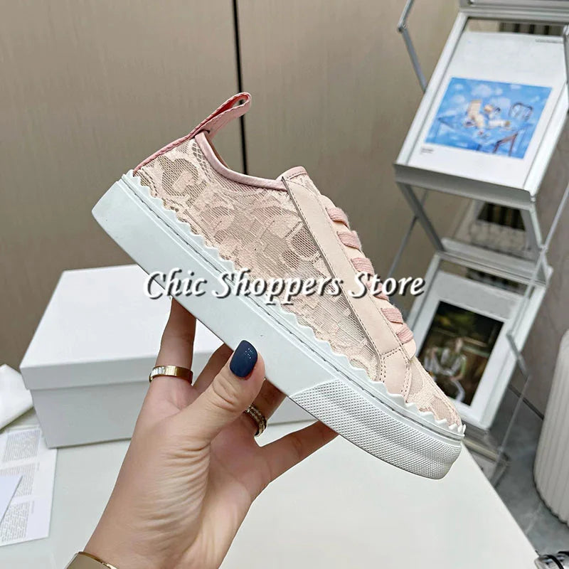 Knitted Platform Casual Flat Shoes For Women Rubber Sole Lace Up Flats High-top Sneakers Designer Vacation Women Walking Shoes