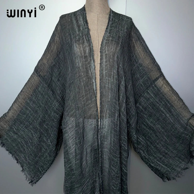 WINYI Women's Soft Cardigan Boho Maxi Dress Comfortable Loose beachwear Cover Up Kimono abaya dubai luxury  Party Africa Style